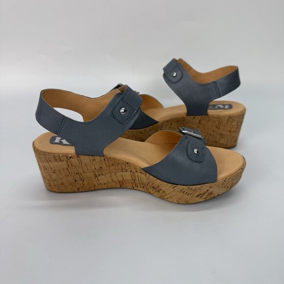 Korks by Kork‑Ease Blue Leather Buckle Wedge Sandals Womens Size 7 Comfort Style - Picture 4 of 15